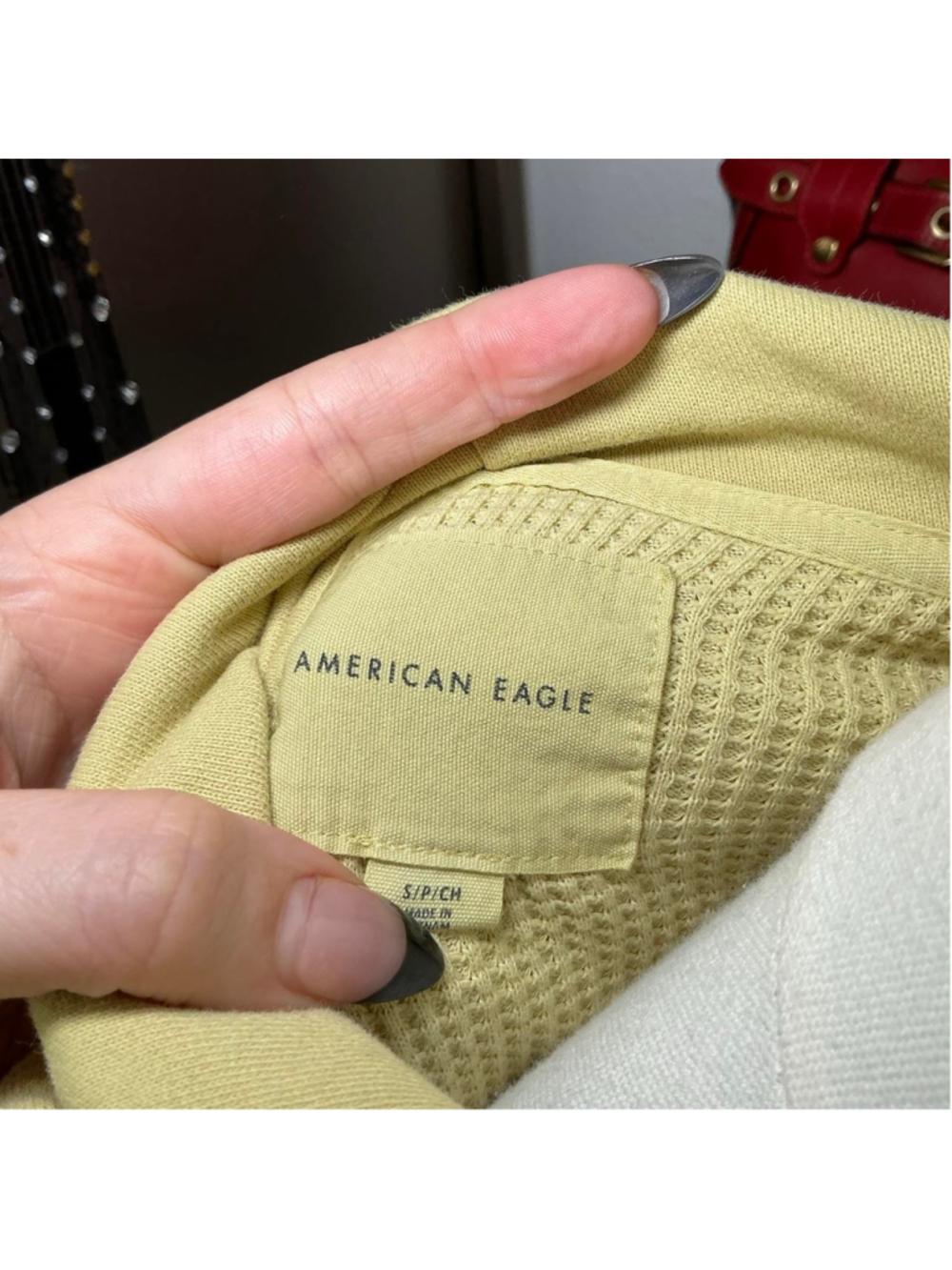 American Eagle Yellow Waffle Knit Hooded Button Up Shacket Small - Picture 3 of 4